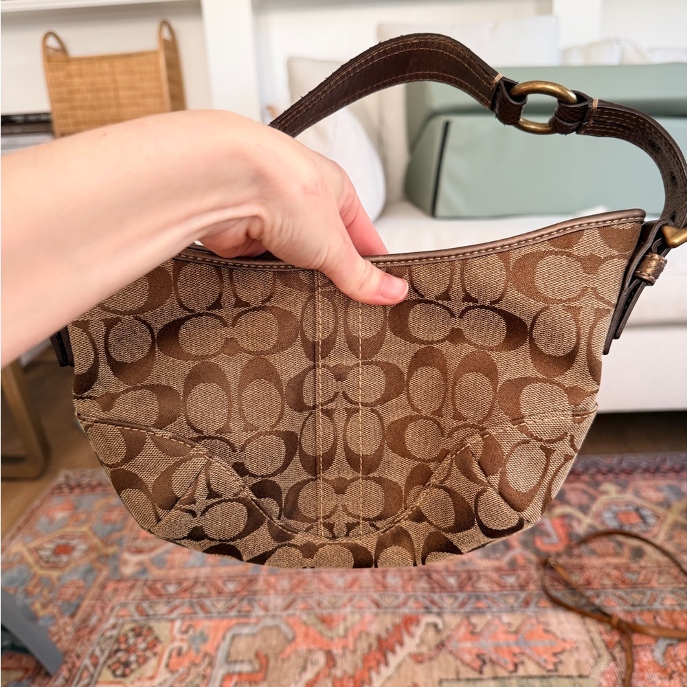Coach Brown/Tan Signature Crescent Shoulder Bag